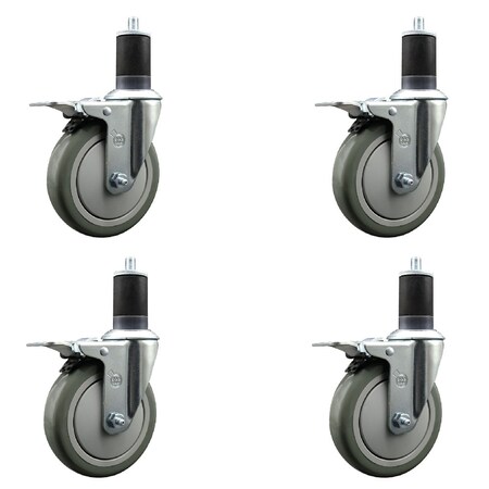 Service Caster 5'' Gray Poly Swivel 1-5/8'' Expanding Stem Caster Set Total Lock Brake, 4PK SCC-EXTTL20S514-PPUB-158-4